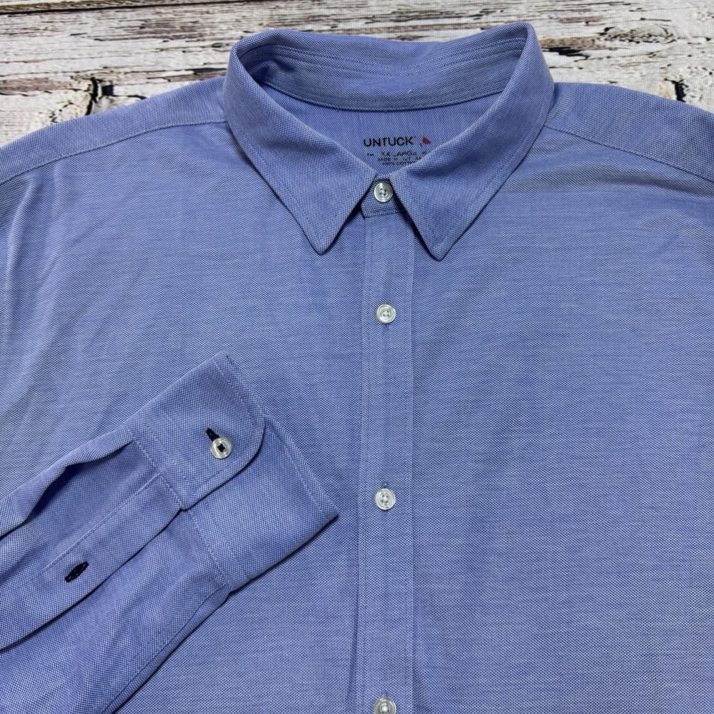 UNTUCKit Men's XXL Button Down Shirt Blue Cotton Textured L/S Classic Casual